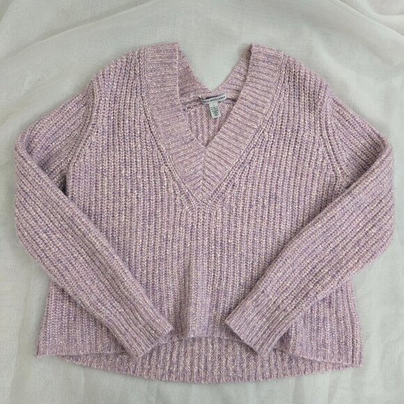 Autumn Cashmere Tweedy Shaker V-Neck Sweater Size S Thistle Lilac - Picture 5 of 9